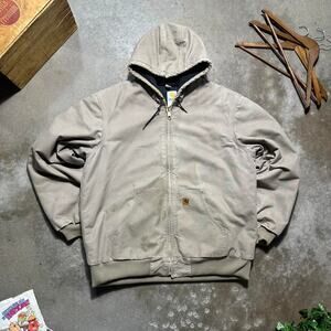 Vintage Carhartt Quilted Lined Hooded Canvas Jacket Mens XL Brown Faded Coat
